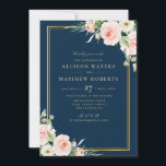 Classic Gold Frame Pink Blush Floral Navy Wedding Invitation<br><div class="desc">blush and navy theme with the classy yet formal gold frame. The hand painted flowers mix with navy background. You can choose the paper of your choice and also customise other features of this template such as text,  wording and colour.</div>