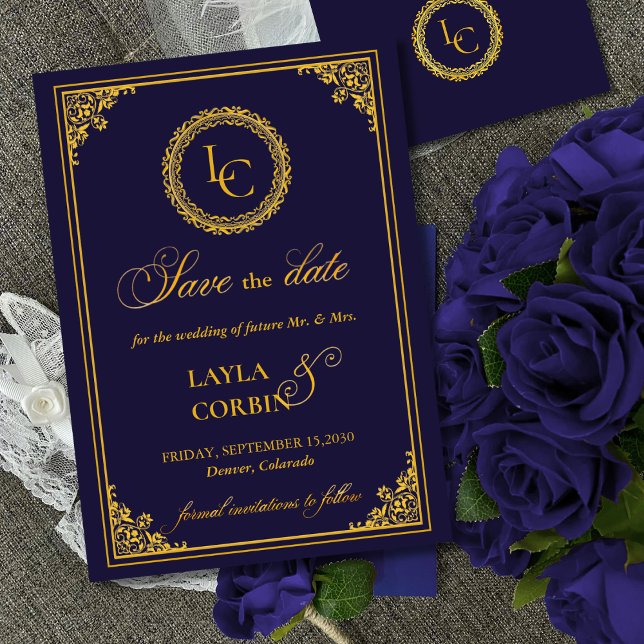 Classic Gold Frame Royal Monogram Wedding Save The Date (Creator Uploaded)