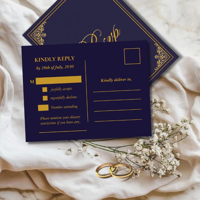 Classic Gold Frame Wedding RSVP Postcard (Creator Uploaded)