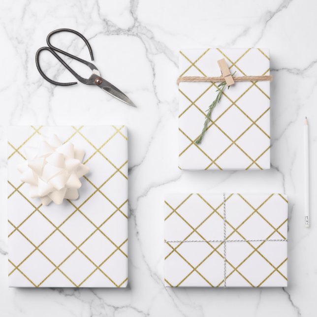 Classic Gold Geometric Abstract Pattern Wedding Wrapping Paper Sheet (Front)
