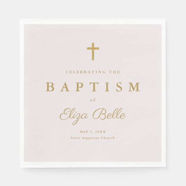 Classic Gold Glitter Cross Baptism  Napkin (Front)