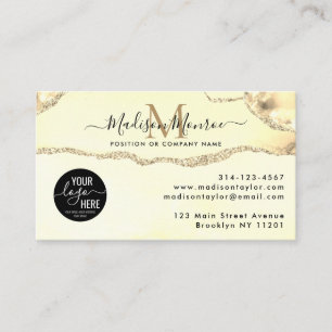 Classic Gold Glitter Custom Logo Agate Monogram Business Card