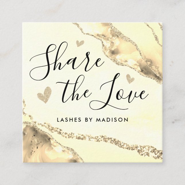 Classic Gold Glitter Marble Agate Chic Monogram Referral Card (Front)