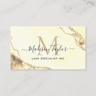 Classic Gold Glitter Marble Agate Monogram QR Business Card