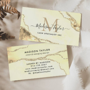 Classic Gold Glitter Marble Agate Script Monogram Business Card