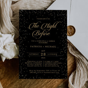 Classic Gold Glitter Night Before Rehearsal Dinner Invitation