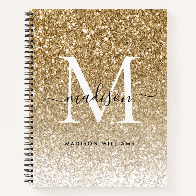 Classic Gold Glitter Sparkle Elegant Chic Monogram Notebook (Front)