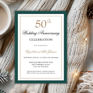 Classic Gold Green 50th Wedding Anniversary Invitation