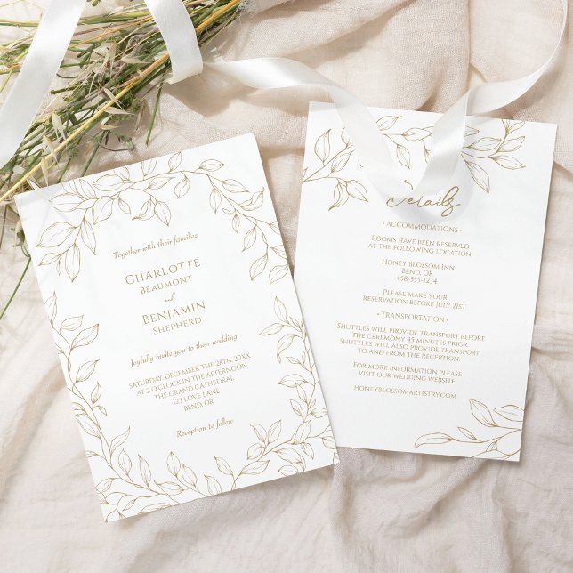 Classic Gold Greenery Wedding Details All in One Invitation (Creator Uploaded)