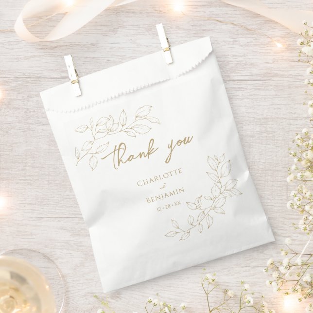 Classic Gold Greenery Wedding Favour Bags (Clipped)
