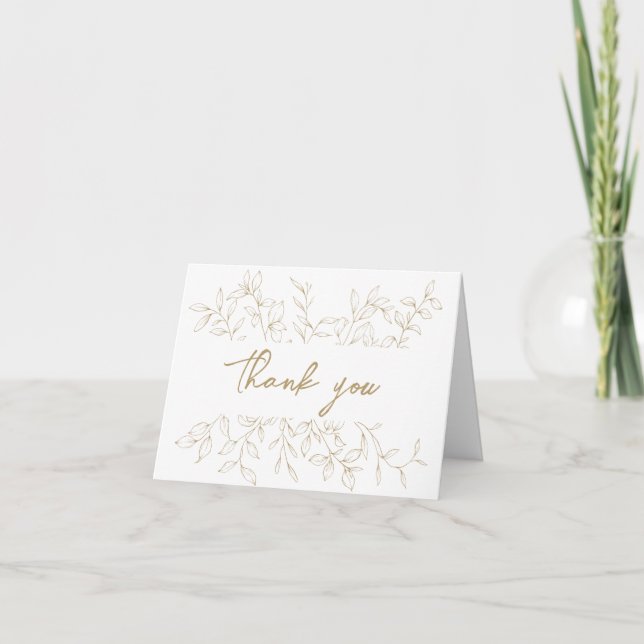 Classic Gold Greenery Wedding Photo Folded Thank You Card (Front)