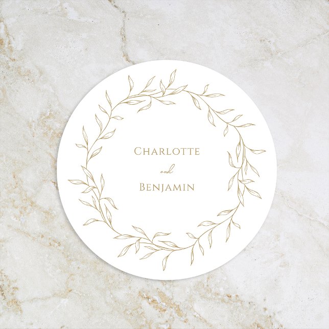 Classic Gold Greenery Wedding Round Paper Coaster (Creator Uploaded)