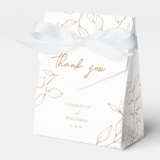 Classic Gold Greenery Wedding Thank You Favour Box (Front Side)