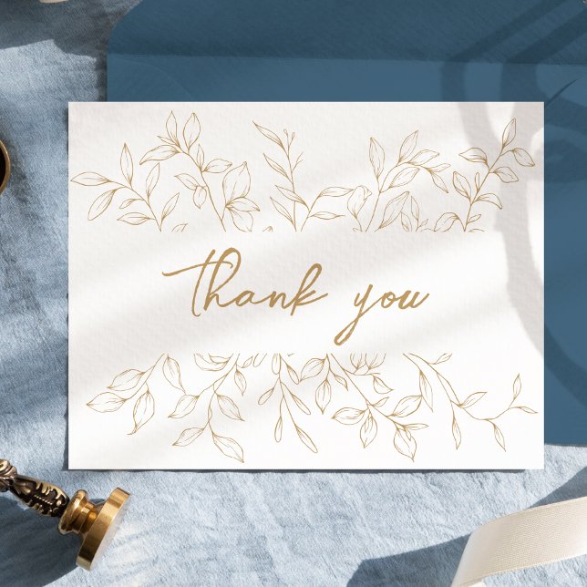 Classic Gold Greenery Wedding Thank You Postcard (Creator Uploaded)
