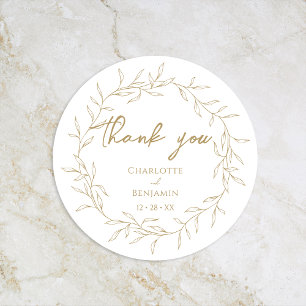 Classic Gold Greenery Wedding Thank You Round Sticker