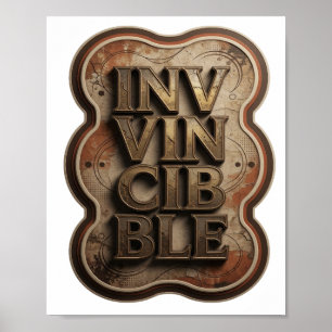Classic Gold INVINCIBLE 3D Text Art Poster
