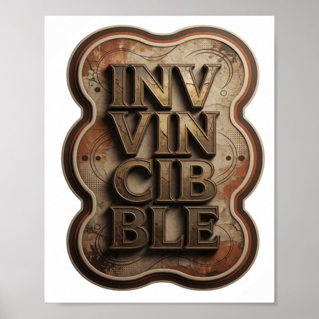Classic Gold INVINCIBLE 3D Text Art Poster (Front)