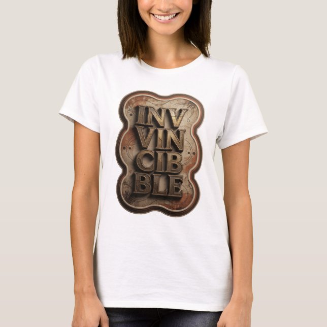 Classic Gold INVINCIBLE 3D Text Art T-Shirt (Front)
