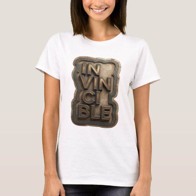 Classic Gold INVINCIBLE Quote Design T-Shirt (Front)