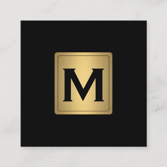 Classic Gold Label with Monogram Square Business Card (Front)
