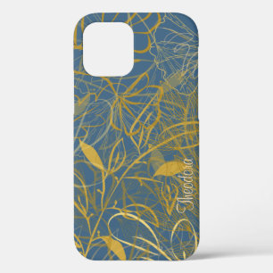Classic Gold Leaf Blue Background iPhone 12 Case
