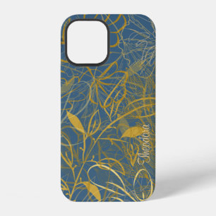 Classic Gold Leaf Blue Background iPhone 12 Case