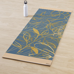 Classic Gold Leaf Blue Background Yoga Mat