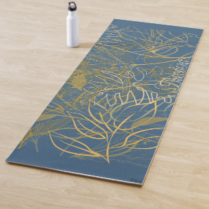 Classic Gold Leaf Blue Pattern Background Yoga Mat