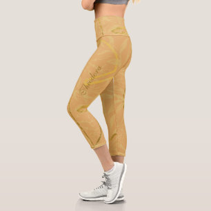 Classic Gold Leaf Ochre Elegant Pattern Capri Leggings