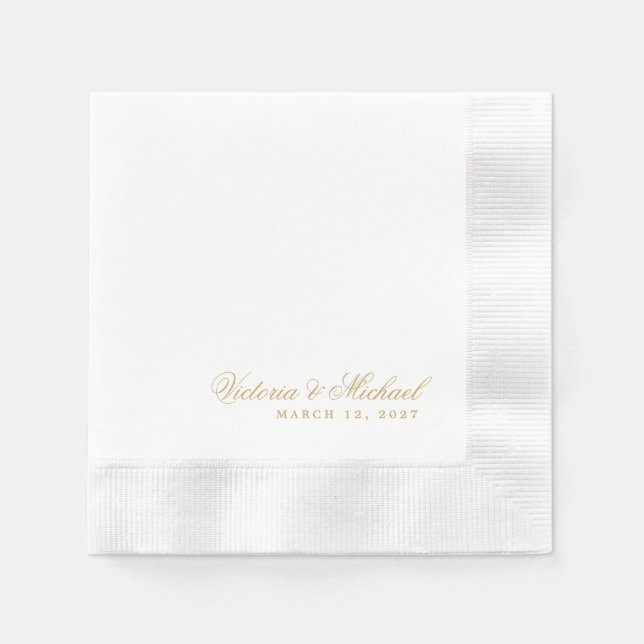 Classic Gold Longer Names Wedding Decor Napkins (Front)