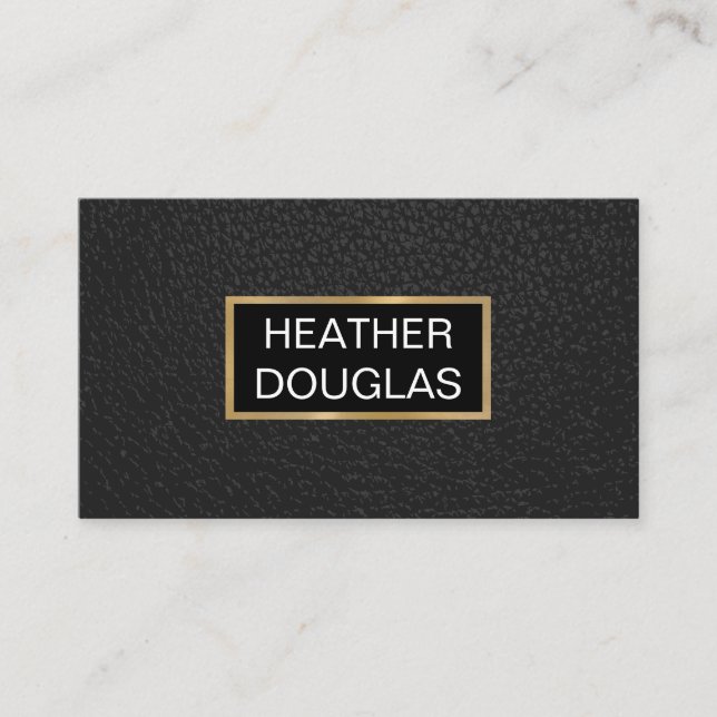 Classic Gold Metallic Banner | Black Leather Business Card (Front)