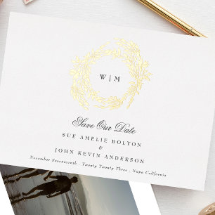 Classic Gold Monogram Botanical Crest Wedding