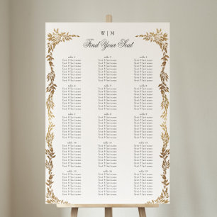 Classic Gold Monogram Botanical Crest Wedding Poster