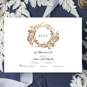 Classic Gold Monogram Botanical Crest Wedding RSVP Card