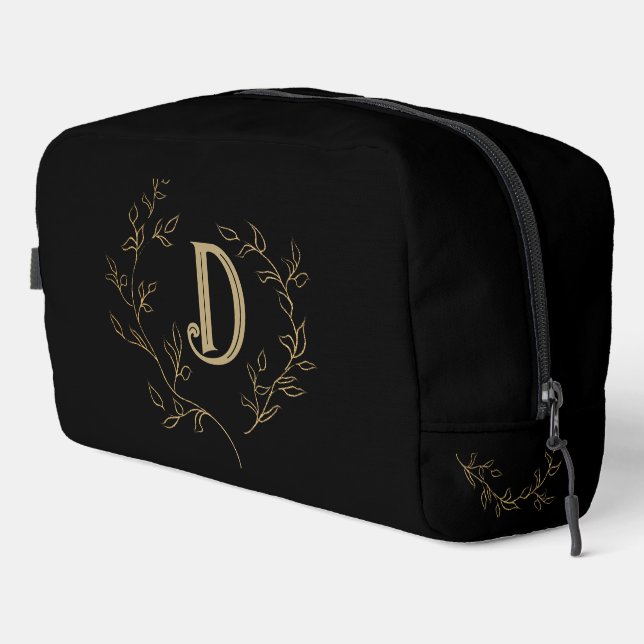 Classic Gold Monogram Over Black Travel Bag (Right Corner)