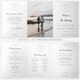 classic gold monogram tri-fold wedding program invitation