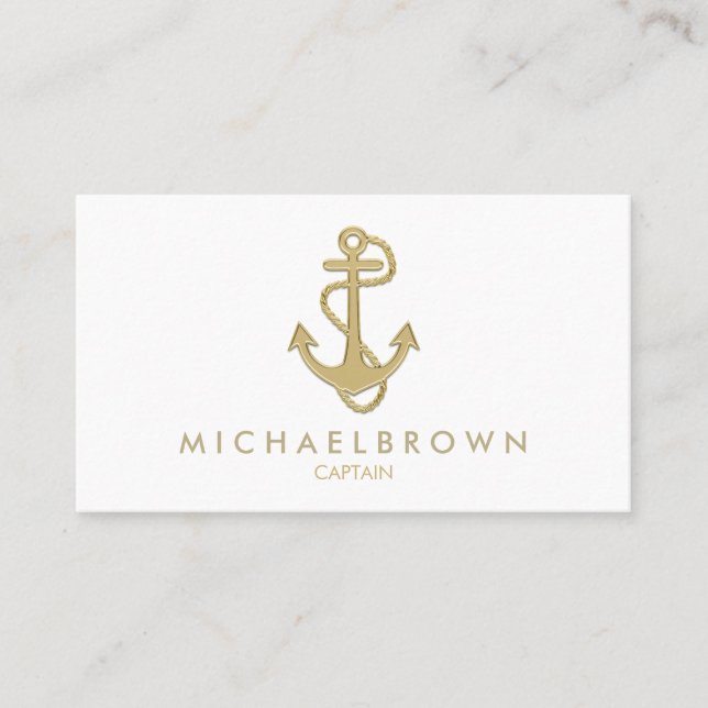Classic Gold Nautical Anchor Business Card (Front)