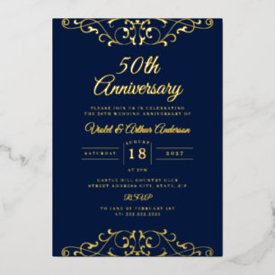 Classic Gold Navy Swirl 50th Wedding Anniversary