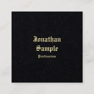 Classic Gold Old English Font Text Template Black Square Business Card
