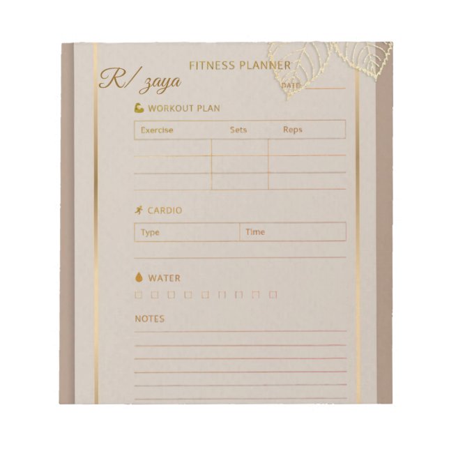 Classic gold pastel watercolor fittness Planner  Notepad (Front)