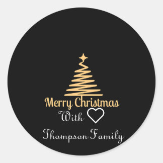 classic gold personalised family name christmas  round sticker