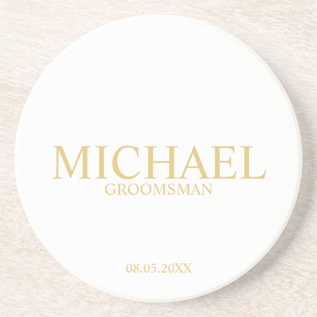Classic Gold Personalised Groomsmen Coaster (Front)