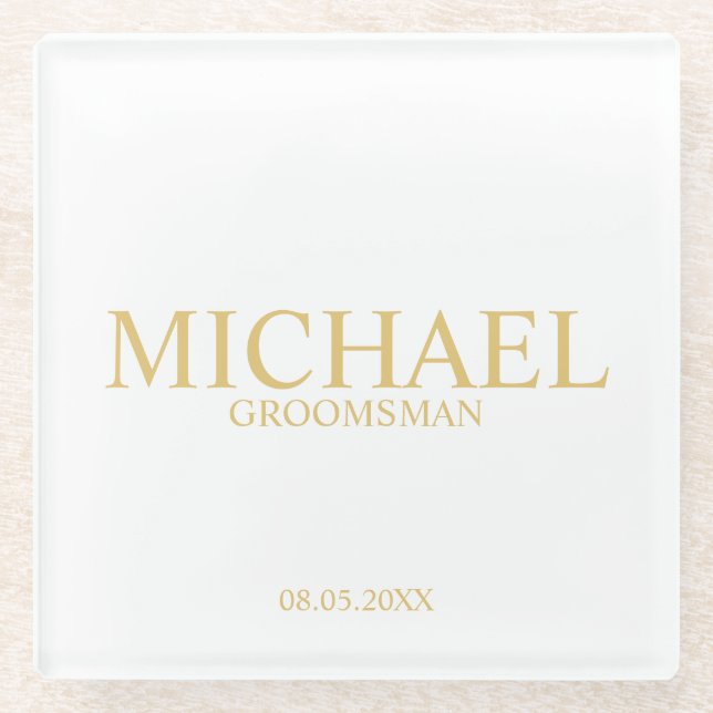 Classic Gold Personalised Groomsmen Glass Coaster (Front)