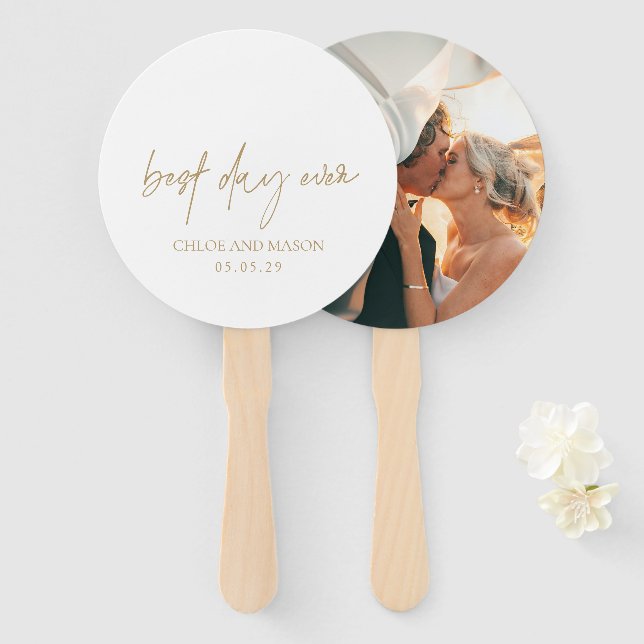 Classic Gold Photo Elegant Wedding Hand Fan (Front and Back)