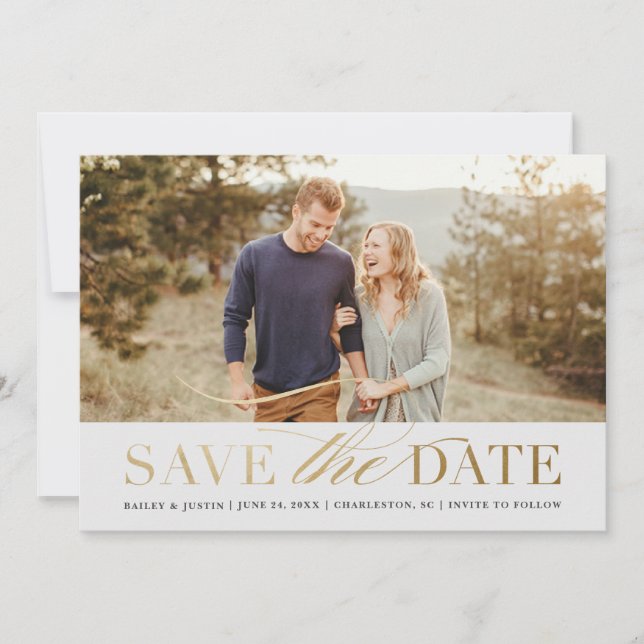 Classic Gold Photo Save the Date Invitation (Front)