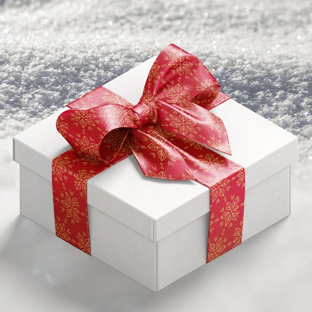 Classic Gold Red Snowflake Pattern Satin Ribbon (Classic Gold Red Snowflake Pattern Satin Ribbon)