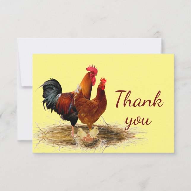 Classic Gold Rooster Chicken Farm  Thank You Card (Front)