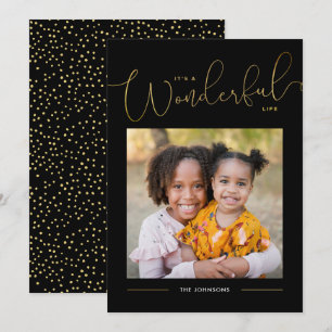 Classic Gold Script Calligraphy Wonderful Life Hol Holiday Card