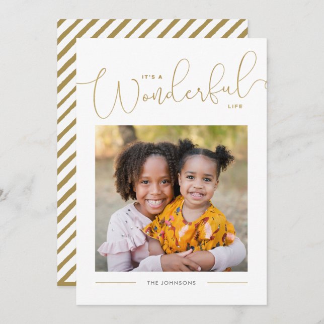 Classic Gold Script Calligraphy Wonderful Life Holiday Card (Front/Back)