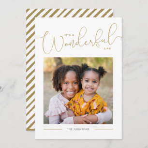 Classic Gold Script Calligraphy Wonderful Life Holiday Card